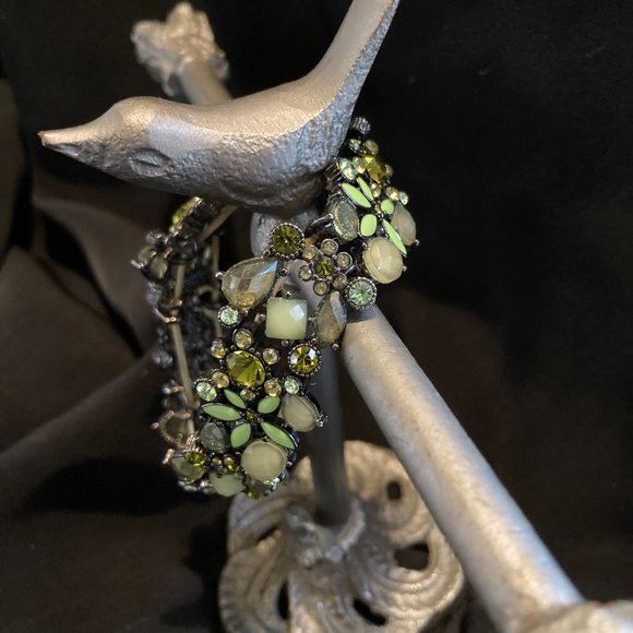 Olive green bling vintage style rhinestone bracelet - Picture 4 of 6